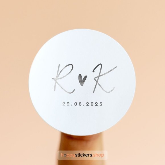 Jingle Monogram Stickers with Initials & Date • Wedding Stickers • Circle Labels - Picture 12 of 17
